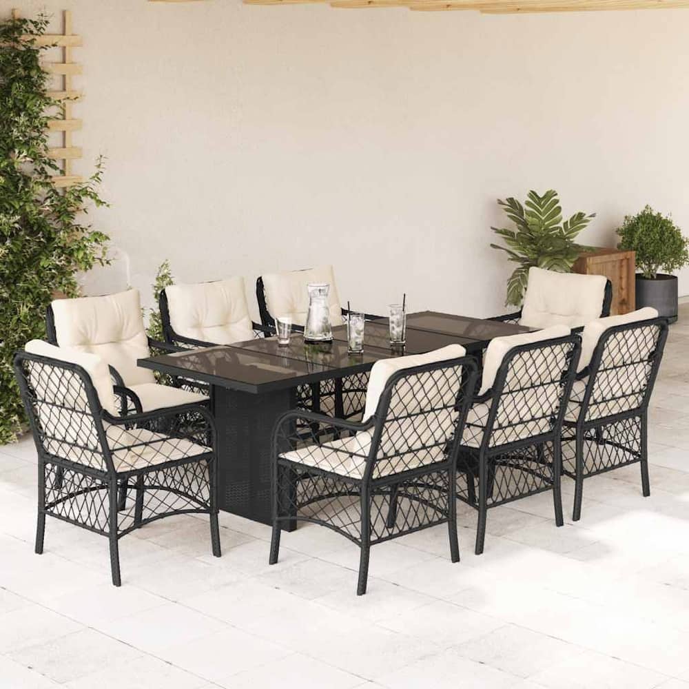 vidaXL Patio Dining Set with Cushions Table and Chair 7 Piece Poly Rattan