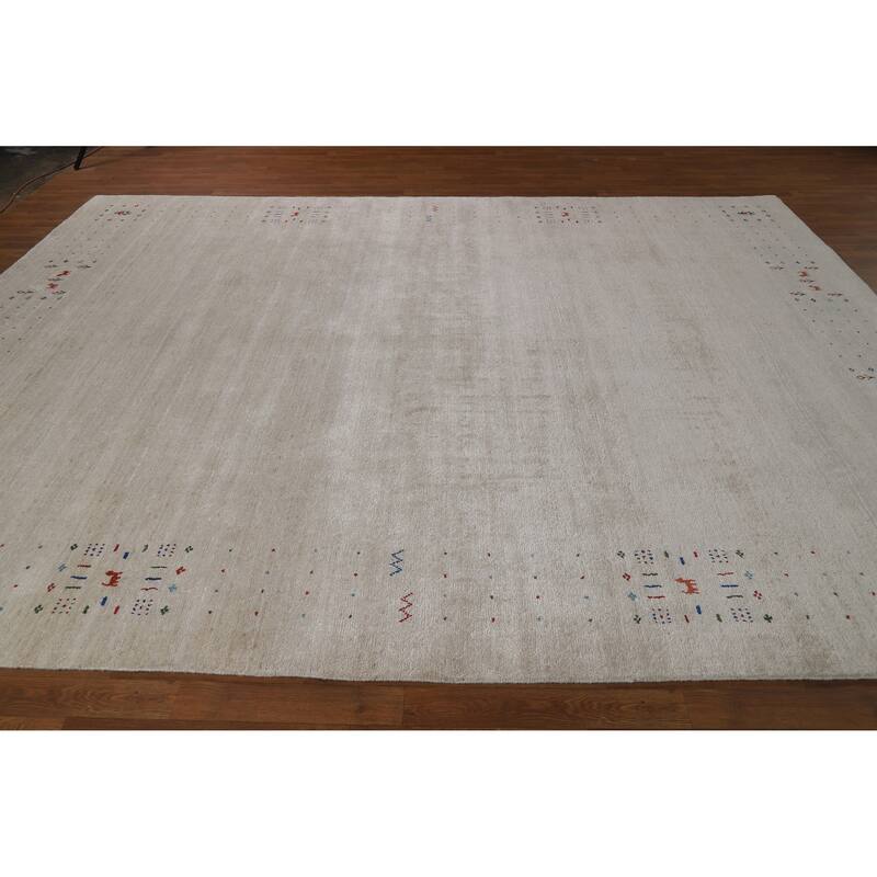 Tribal Gabbeh Oriental Area Rug Handmade Beige Silk Carpet - 8'10" x 11'6"