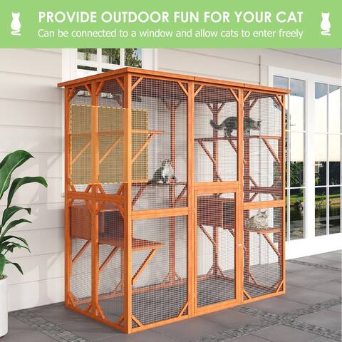 Large Wooden Outdoor Cat Catio Enclosure, Large Cat House Cat Cage