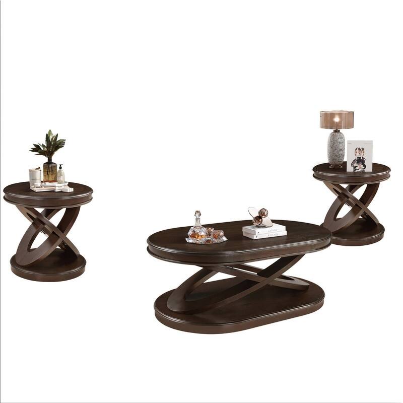 Retro 3-Piece Coffee Table Set with Solid Wood