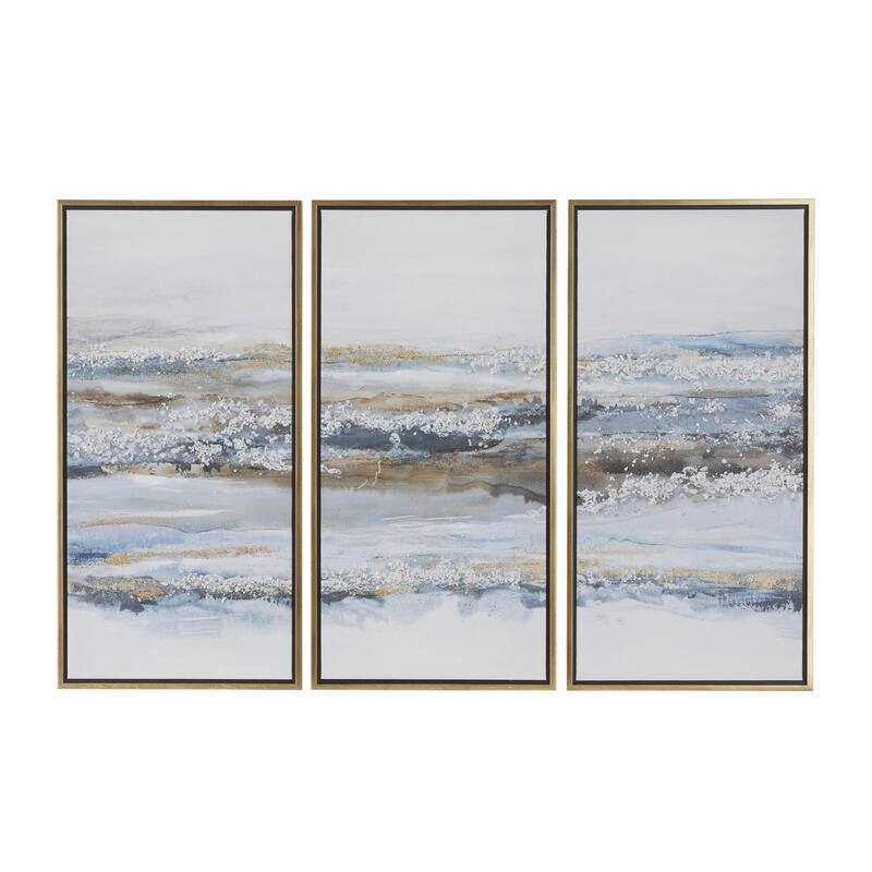 Canvas Landscape Living Room Framed Wall Art with Gold Frame - Set of 3 Blue - Roche River Decor - Gold