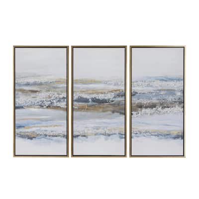 Canvas Landscape Living Room Framed Wall Art with Gold Frame - Set of 3 Blue - Roche River Decor