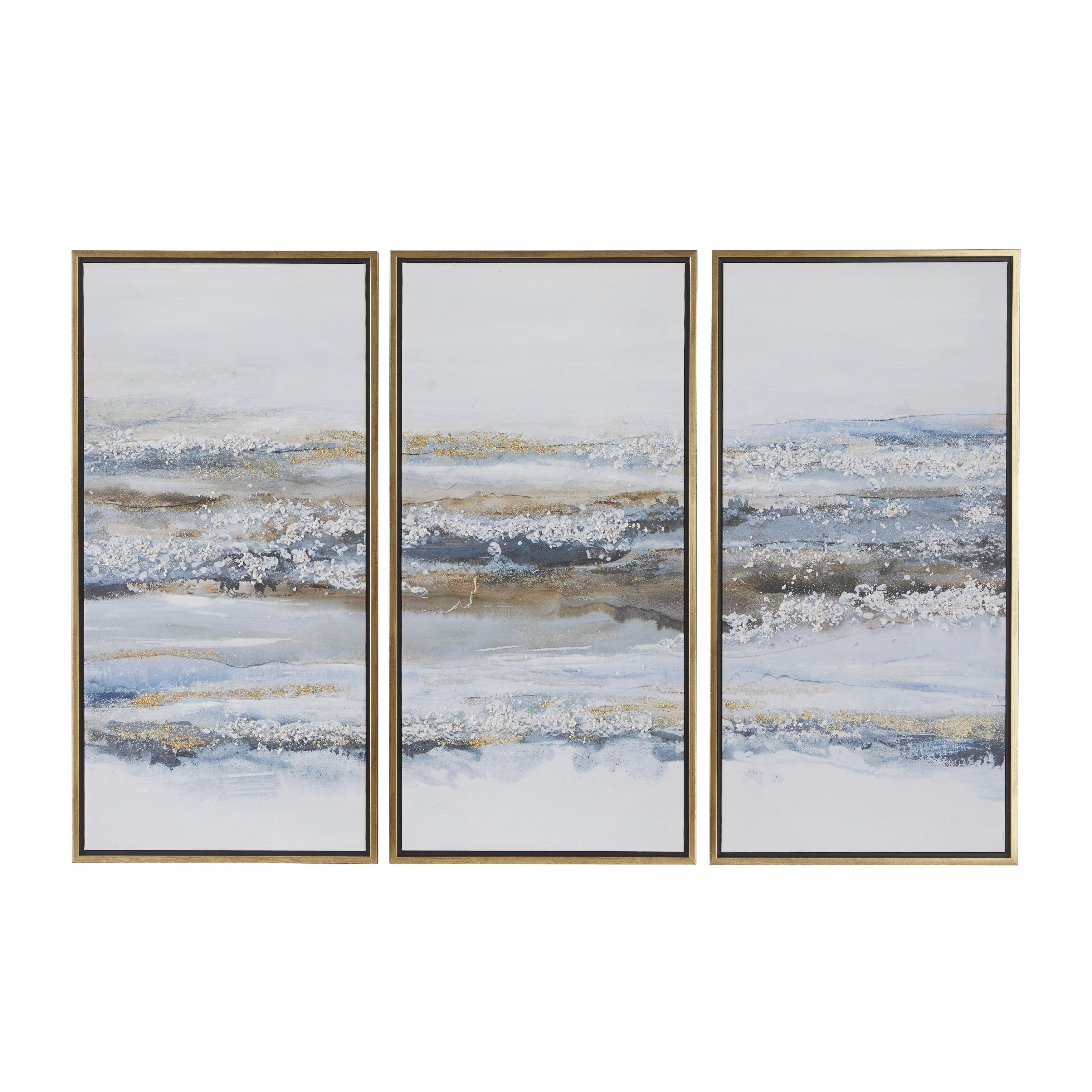 Canvas Landscape Living Room Framed Wall Art with Gold Frame - Set of 3 Blue - Roche River Decor