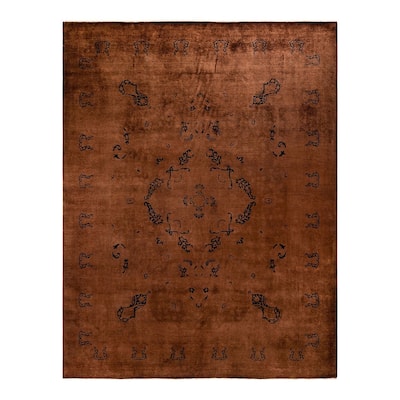 Overton Hand Knotted Wool Vintage Inspired Modern Contemporary Overdyed Brown Area Rug - 9' 2" x 11' 10"