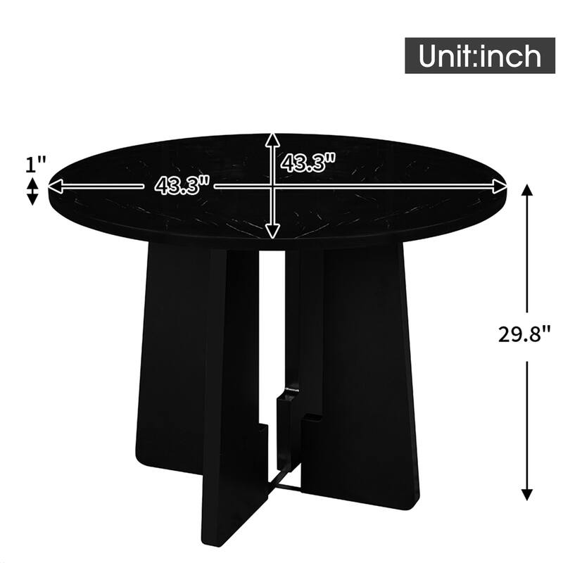 Round Dining Table for 4-6 People, Kitchen Table with Faux Marble Top, Coffee Table for Dining Room, Living Room - Black