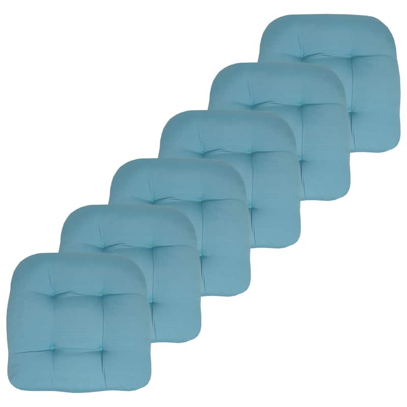 Sweet Home Collection Patio Cushions Outdoor Chair Pads Thick Fiber Fill Tufted 19" x 19" - Set of 6 - Teal
