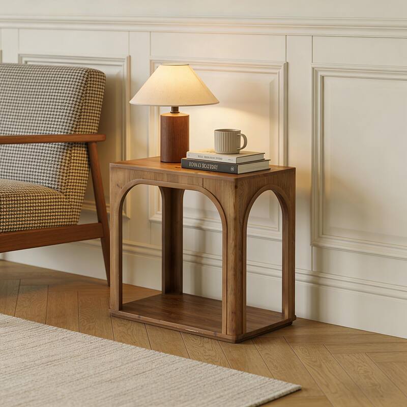 25" Solid Wood End Table with Bottom Shelf