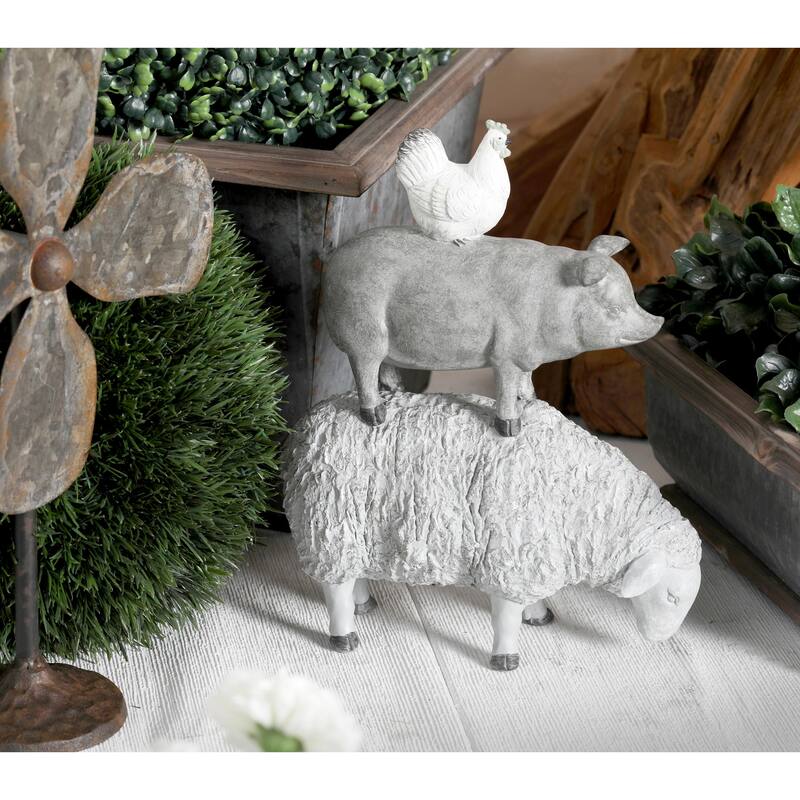 Gray Polystone Stacked Farm Animals Decorative Sculpture - Gray