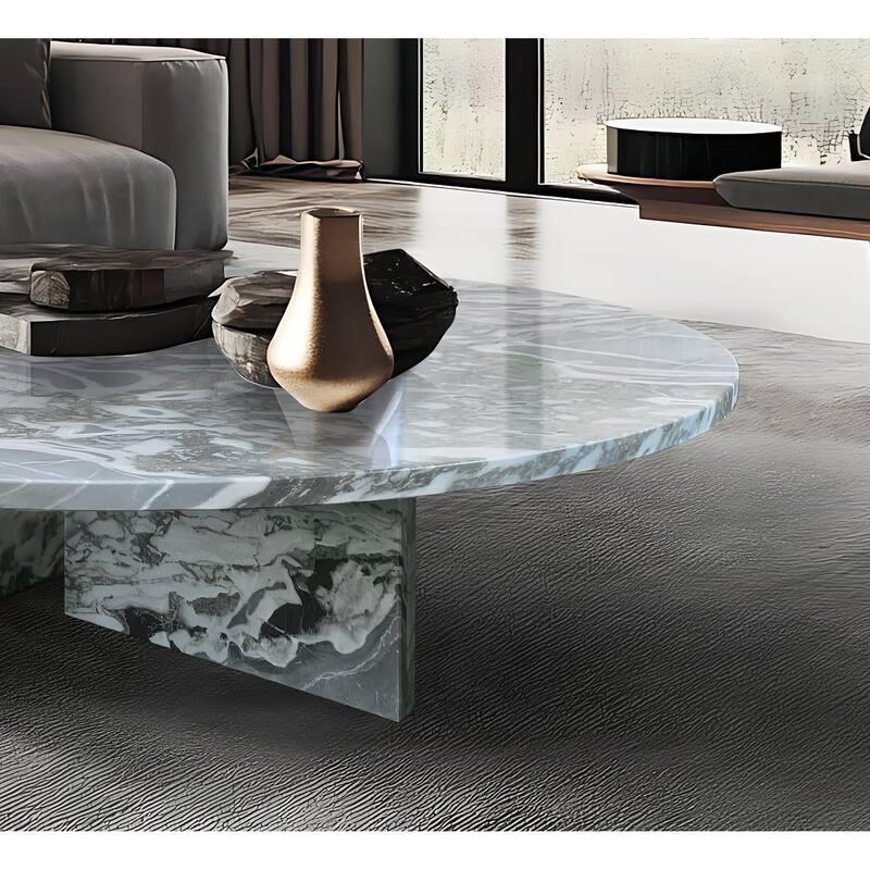 Roomfitters Round Marble Coffee Table, Natural Stone Living Room Table, Solid Marble Low Profile Design