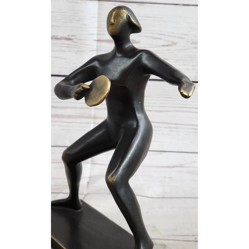 Ping Pong Bronze Metal Sculpture Statue Trophy Figure On Green Marble Base