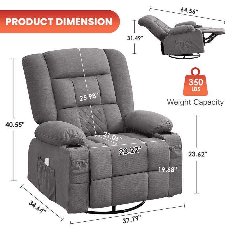 Recliner Chair with 4-Point 3D Kneading Massage and Heat for Living Room