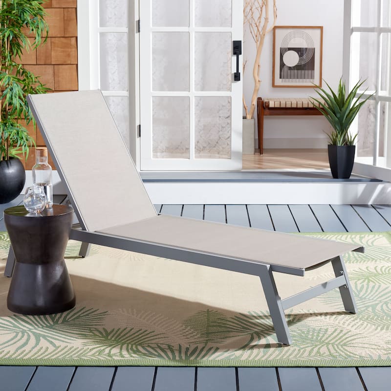 SAFAVIEH Outdoor Jaylah Chaise Lounge Chair - 74Wx23Dx14H - Silver/Grey