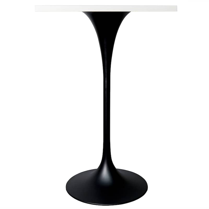 Verve 43 in. Tall Bar Height Dining Table Square MDF Wood Tabletop in White Stainless Steel Pedestal Base Accent Bar Table
