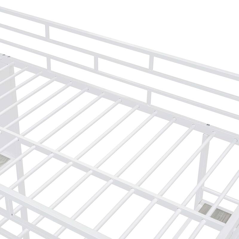 Twin Size Loft Metal Bed with 3 Layers of Shelves & Desk