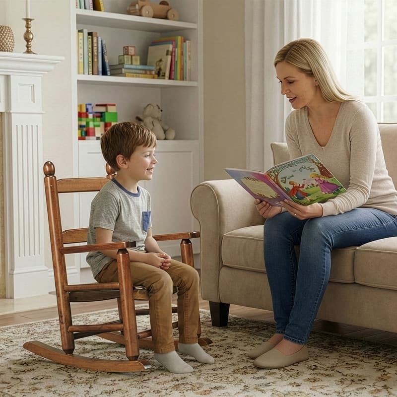 16 In. Kids Classic Solid Poplar Wood Rocking Chair, Egg-Shaped Seat For Ages 2–5 - 9' x 12'