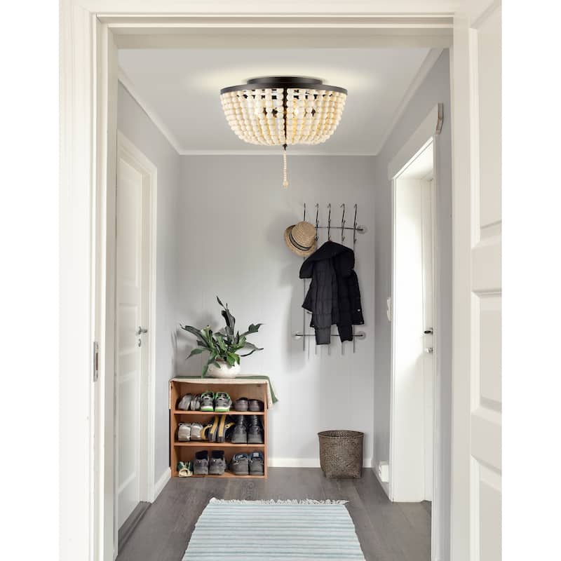Allie Wood Beaded/Metal LED Flush Mount, by JONATHAN Y