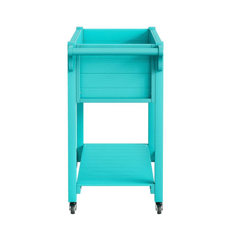 Outdoor Garden Bed Patio Plastic Raised Planter Box with Universal Wheels and Storage Shelf