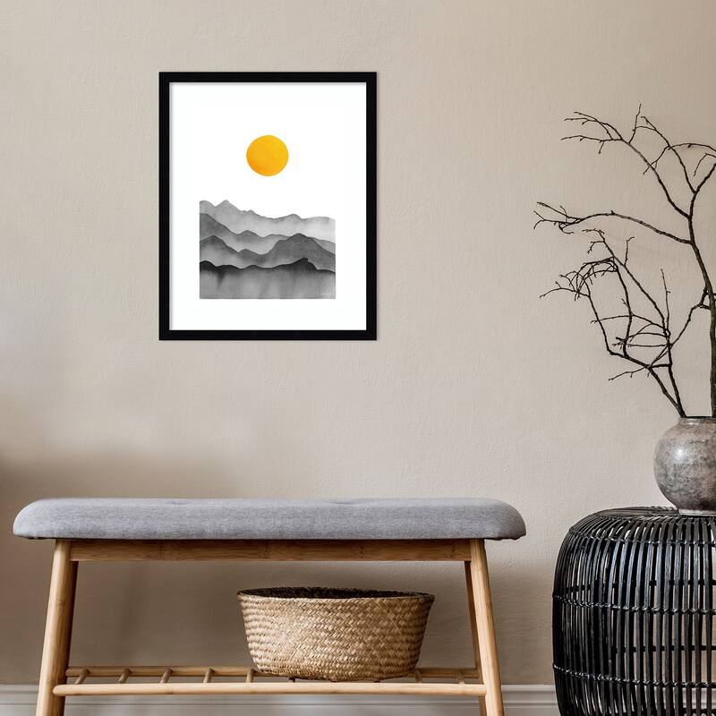 Black Yellow Mountain Range Silhouette by Cat Coq Framed Wall Art Print