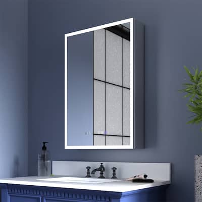 ExBrite 20" W x 30" H Lighted Medicine Cabinet Recessed or Surface led Medicine Cabinet with Outlets & USBs