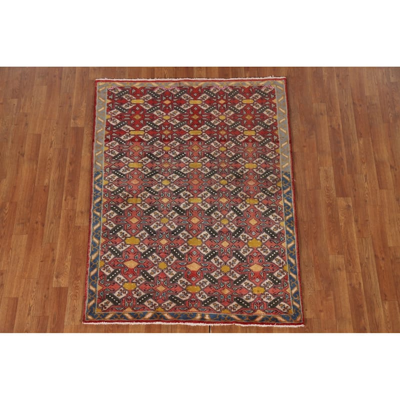 Geometric Tabriz Persian Vintage Area Rug Hand-Knotted Wool Carpet - 3'10"x 5'1"