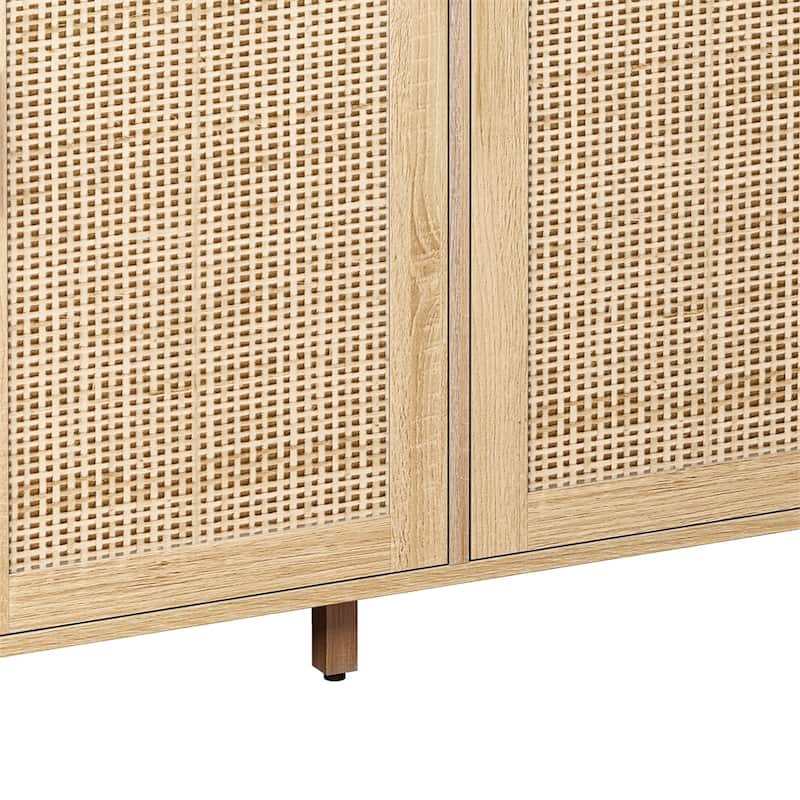 62.20"Elegant and Functional 4-Door Rattan Decorative Storage Cabinet