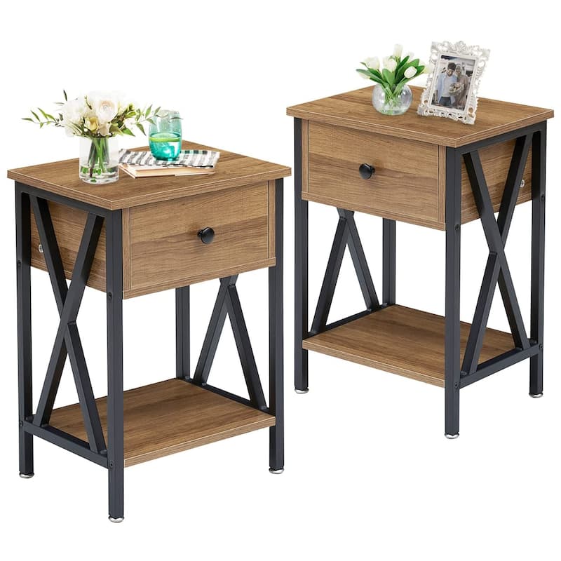Javlergo Set of 2 Nightstand with 1 Drawer and Storage Shelf, End Table Bedside Table for Bedroom Living room Office
