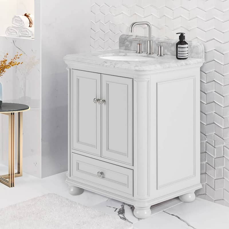 OasisAgave 30 in./ 36 in. Grey Bathroom Vanity with Marble Top Oval Sink