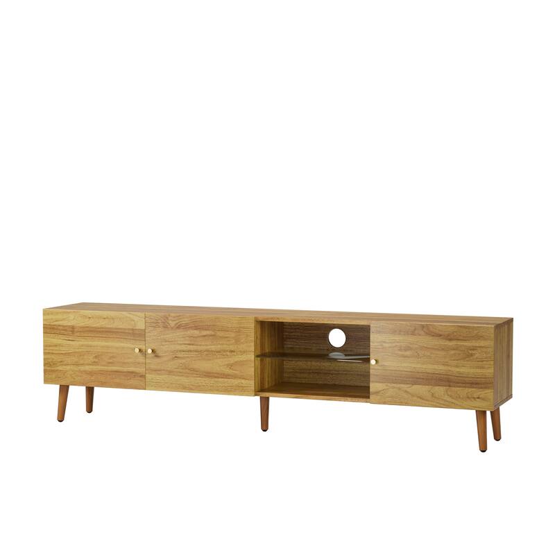 70 Inch, Mid-Century Modern TV Stand, TV Media Console with 3 Doors and 2 Cabinets, for Living Room Bedroom