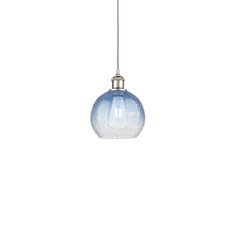 Innovations Lighting 516-1P-11-8 Brookhaven Globe Pendant Brookhaven - Polished Nickel / Sapphire Blue