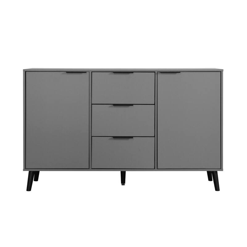 Wooden Sideboard Buffet Cabinet with Storage with 3 Drawers & 2 Doors - Grey