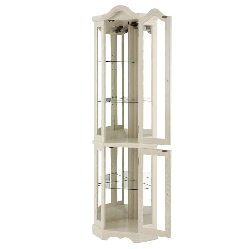 Lighted Corner Curio Cabinet, Freestanding Glass Display Cabinet, Wooden China Cabinet with Tempered Glass Doors & Shelves