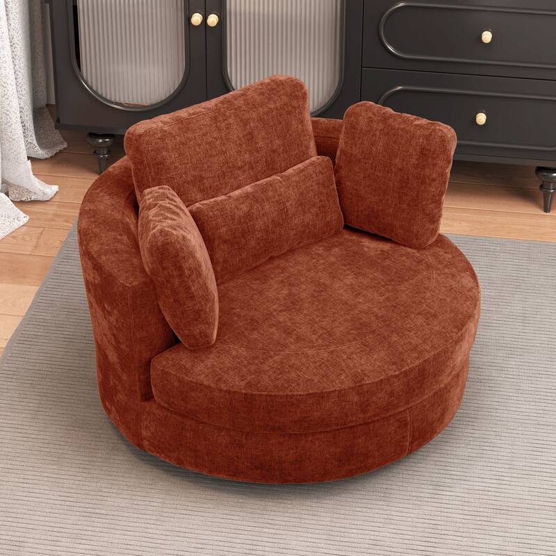Modern Chenille 360° Swivel Accent Barrel Chair and Storage Ottoman
