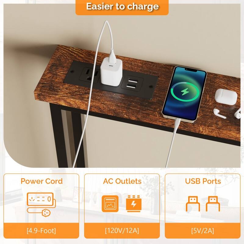 39.37''Narrow Console Sofa Table with Power Outlets and USB Port