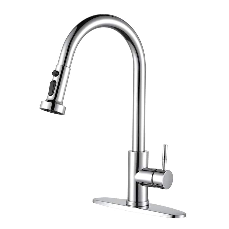 WOWOW Single Handle Pull Down Sprayer Kitchen Faucet - Chrome/Clear