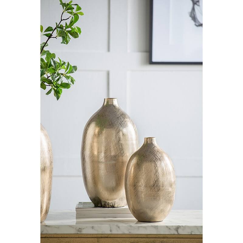 8.5x8.5x18.5" Aluminum Vase with Gold Streak Texture Modern Home Decor
