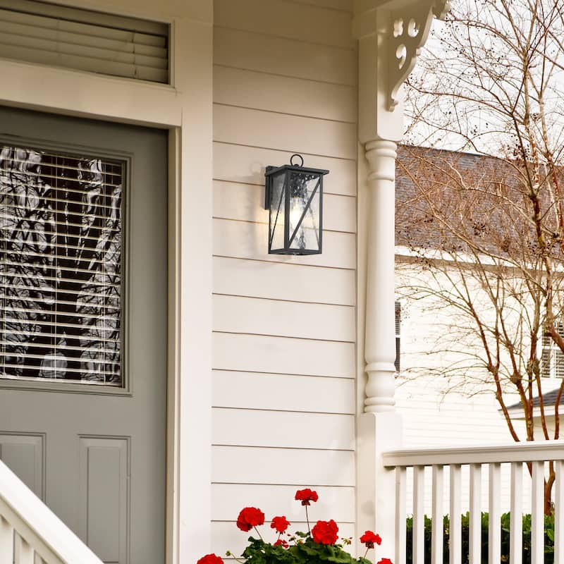 Modern Farmhouse Black 1-Light Outdoor Wall Sconces Glass Patio Lantern Lights - L6.3"*W7.8"*H13"