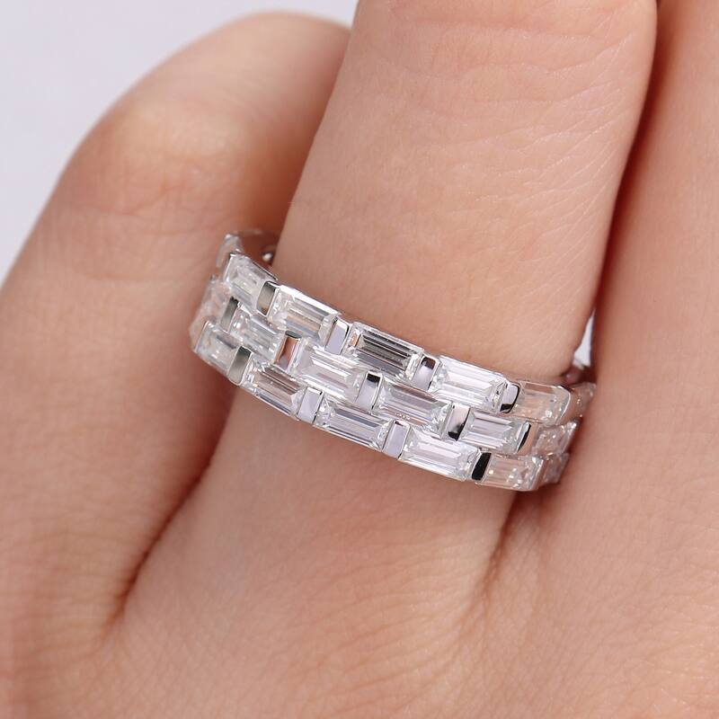 Miadora 4 5/8ct DEW Moissanite Triple Row Ring in Sterling Silver