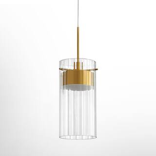 Modern Integrated LED Pendant, Gold Finish with Ribbed Glass Shade, 3000K Warm White for Kitchen Island, 1-Light / 3-Light