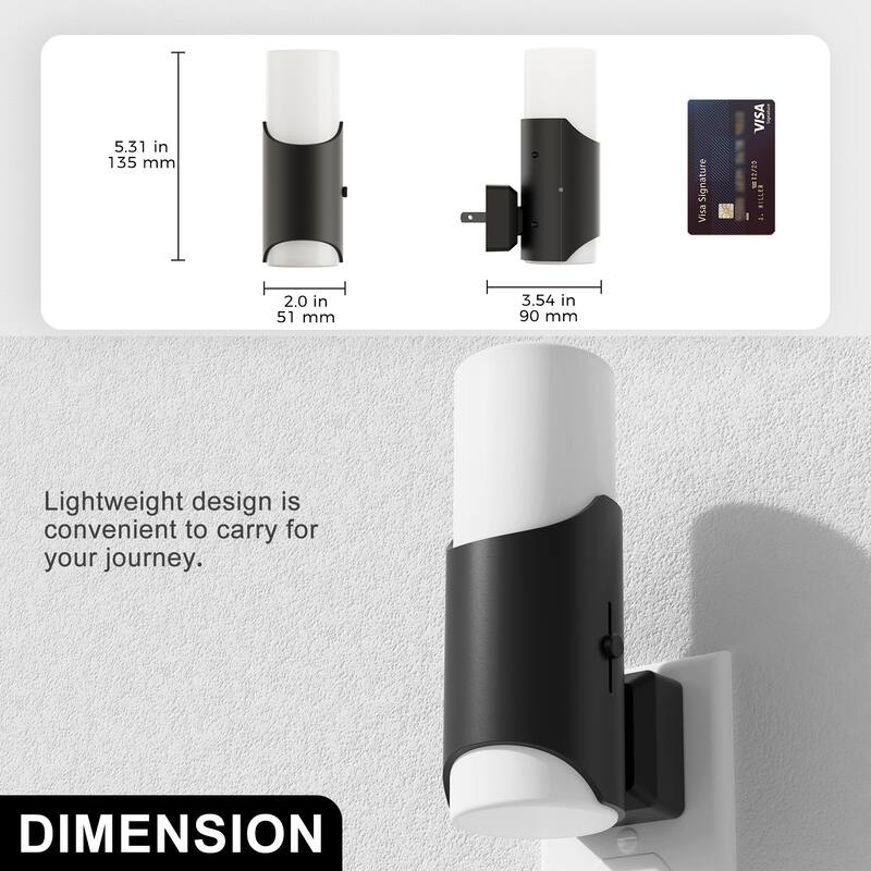 YANSUN Set of 2 Plug-in Dusk-to-Dawn Night Lights, Black Wall Lamp with Frosted Shades, 3000K Warm Light, Sliding Dimmer