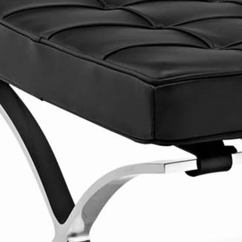24-Inch Leather Footstool Ottoman with Silver Tufted Design and X Base