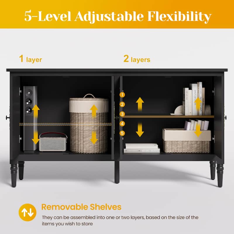 59" Accent Cabinet with 4 Doors – MDF Storage Cabinet, Adjustable Shelves, 200 lbs Top Capacity