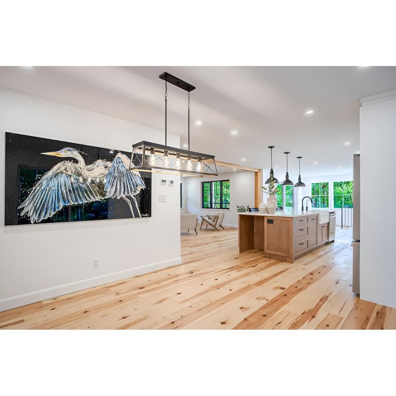 5-Light Antique Bronze Linear Kitchen Light Farmhouse Chandelier with Wood Open Frame - Brown