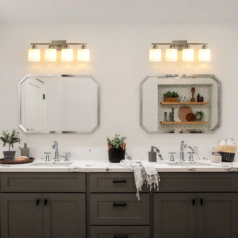 Modern Bathroom Vanity Light With Frosted Milk Glass Shades
