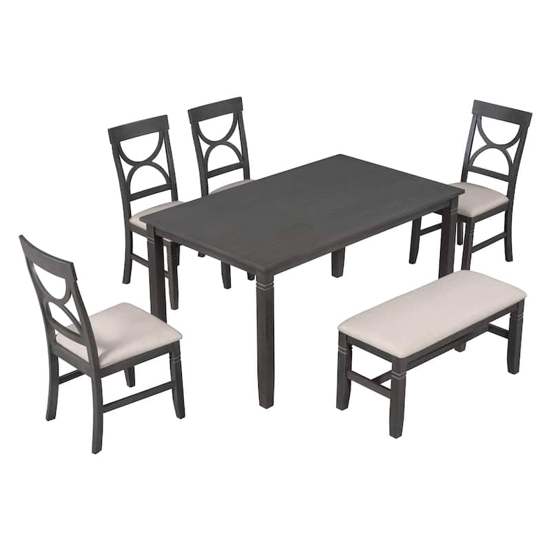 Kitchen Table Set with Upholstered Bench and 4 Dining Chairs