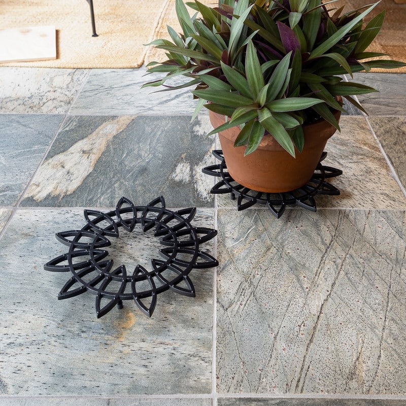 Achla Designs 12"W Black Powedercoat Finish Wrought Iron Flower Trivet (Set of 2)