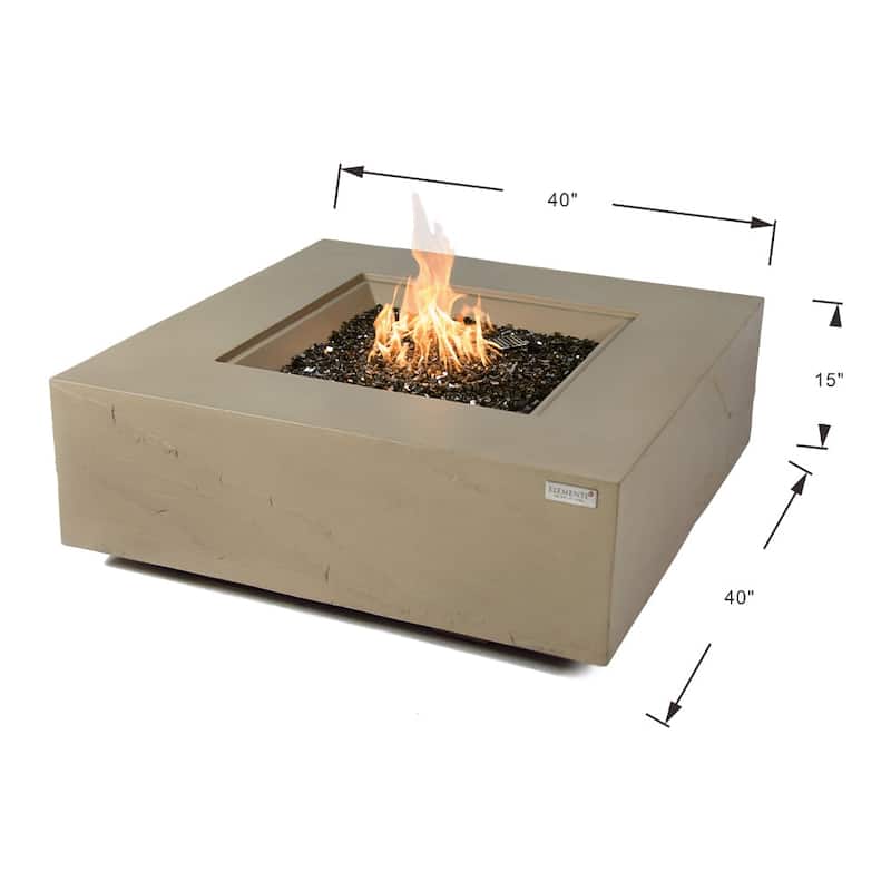 Elementi Plus Capertee Outdoor Fire Pit Table Concrete Square 60000 BTU - 40 x 40 inches with Lid, Fire Glass, and Cover