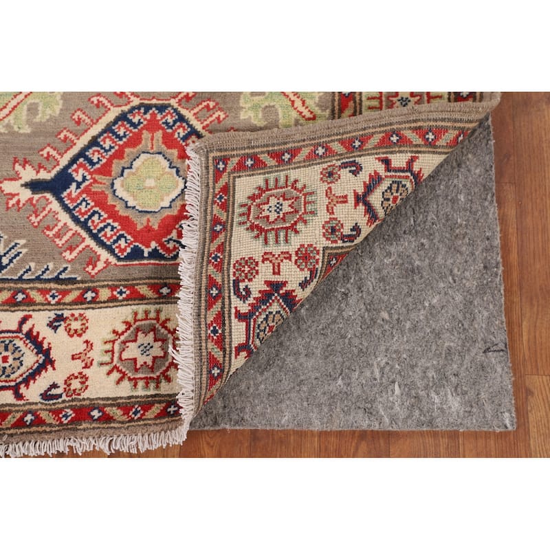 Brown Geometric Kazak Oriental Accent Rug Handmade Wool Carpet - 2'10" x 4'0"