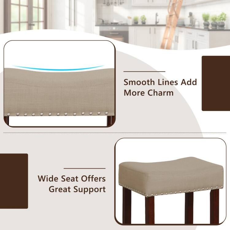 Set of 2 24 Inch Bar Stool with Curved Seat Cushions - 17" x 13" x 24" (L x W x H)