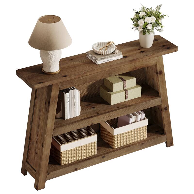 Solid Wood Entryway Console Table with Storage Shelves, Small Sofa Table for Hallway, Living Room, Foyer, Entrance