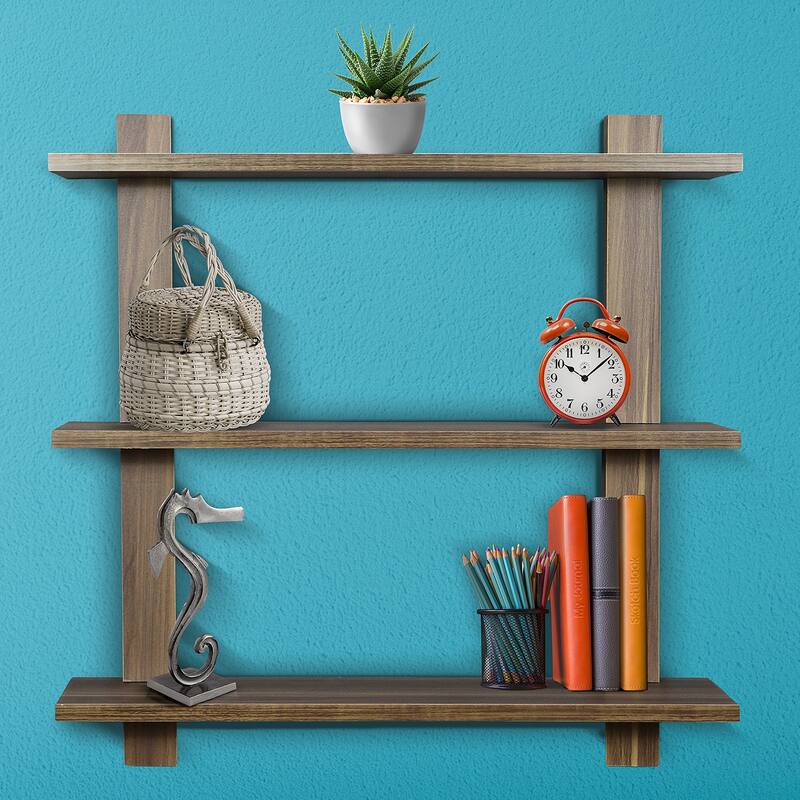 Sorbus Floating Shelf Asymmetric Wood Floating Shelf (3 Tier) - 23.62" L x 6" W x 23.62" H
